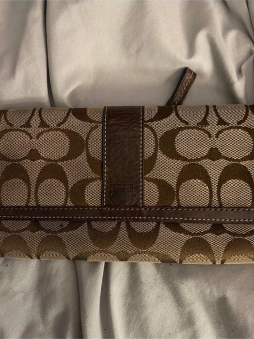 Coach Signature Canvas Continental Wallet in Tan and Brown